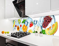 Панель на кухонный фартук жесткая фрукты ассорти со льдом, с двухсторонним скотчем 62 х 305 см, 1,2 мм
