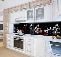 Панель на кухонный фартук жесткая бокалы с вишней и льдом, с двухсторонним скотчем 62 х 305 см, 1,2 мм