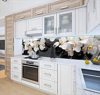 Панель на кухонный фартук жесткая орхидеи с камнями, с двухсторонним скотчем 62 х 305 см, 1,2 мм