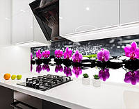 Панели на кухонный фартук ПЭТ орхидеи на камнях, с двухсторонним скотчем 62 х 305 см, 1,2 мм