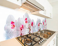 Панели на кухонный фартук ПЭТ белые орхидеи на воде, с двухсторонним скотчем 62 х 305 см, 1,2 мм