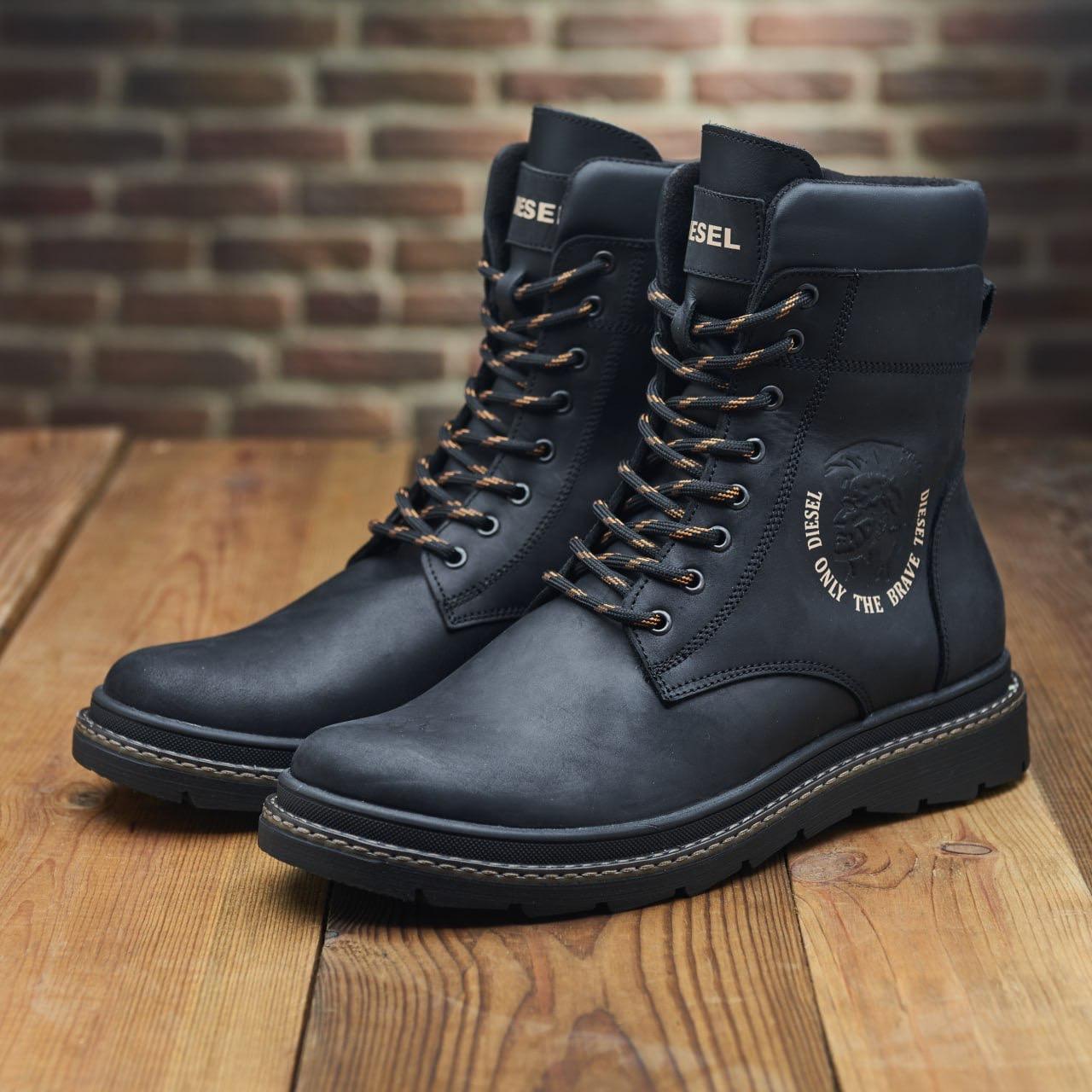 Чоловічі зимові шкіряні черевики (натуральна шкіра) чорні на хутрі, чоловіче взуття на зиму, розмір 40 41 42 43 44 45, фото 1