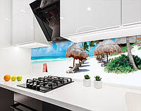 Кухонный фартук заменитель стекла гавайский пляж, с двухсторонним скотчем 62 х 305 см, 1,2 мм