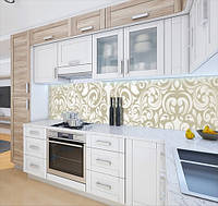 Кухонная панель на стену жесткая бежевые узоры, с двухсторонним скотчем 62 х 305 см, 1,2 мм