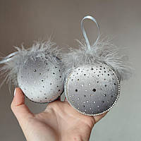 Новогодние шары на елку серебристо серые, 2 шт