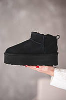 Чорні замшеві жіночі Уггі UGG Ultra Mini Platform Black на платформі