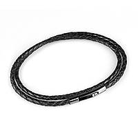 Плетеный кожаный шнурок премиум LN-1003-4-50 со стальной застежкой черного цвета (Толщина: 4мм Длина: 50см)