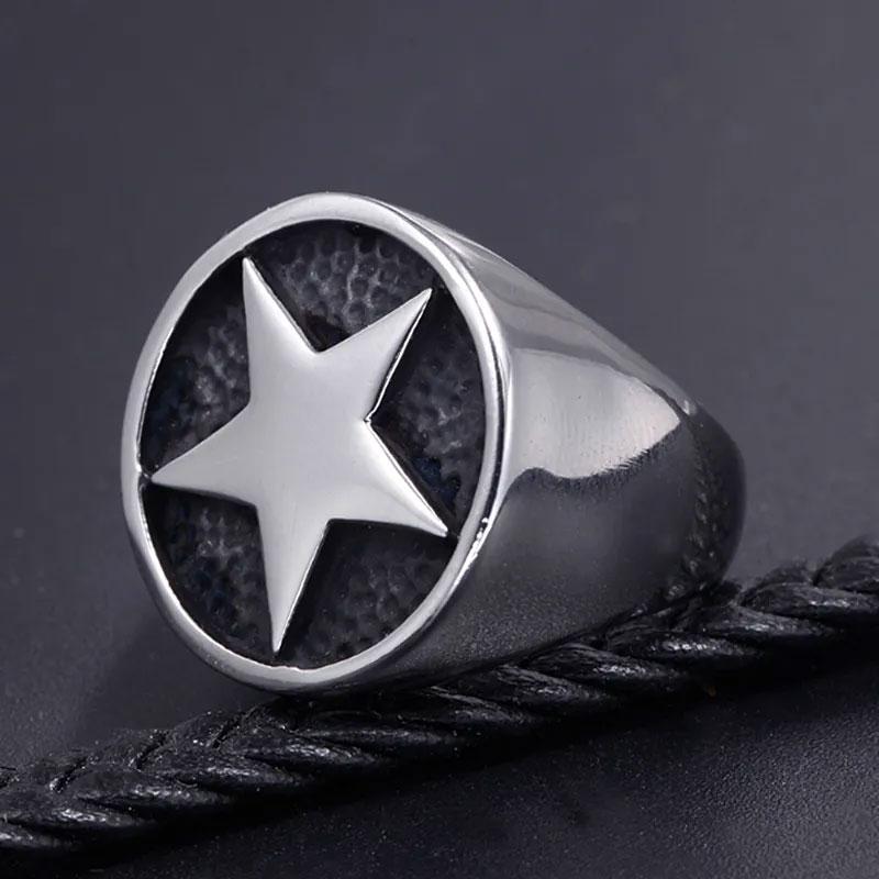 Кільце перстень печатка чоловіче сталеве STAR 19 із медичної нержавіючої сталі зі Зіркою