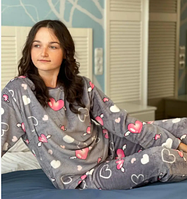 Махровая пижама с принтом "сердечки", Женский домашний костюм для дома и сна
