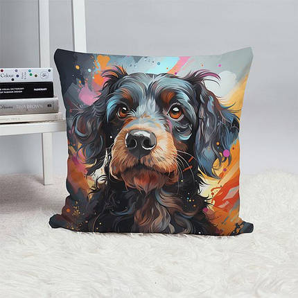 Декоративна подушка 45х45 см, «Чорний пес paint art», фото 1