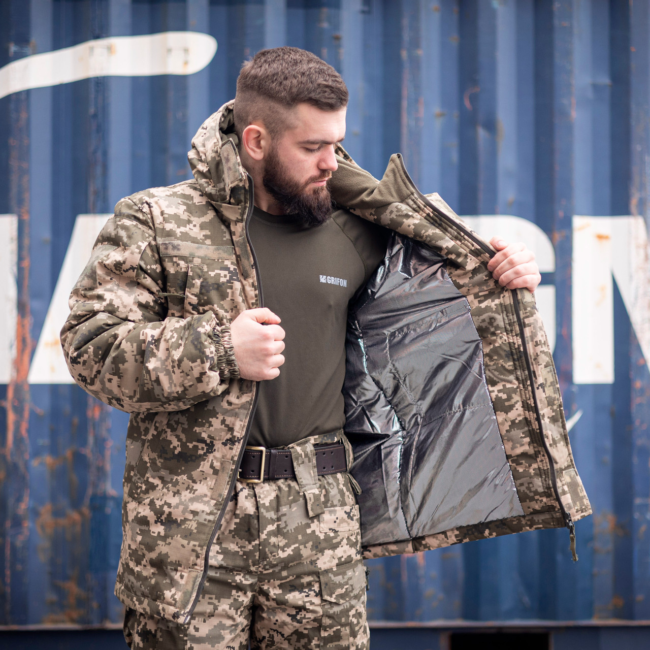 Зимовий бушлат Grifon піксель ЗСУ (Омні-Хіт + синтепон) з подвійним замком (Omni-Heat)