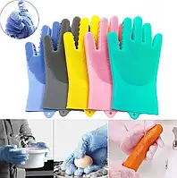 Рукавиці для миття посуду з щіткою KITCHEN GLOVES. (тільки опт)