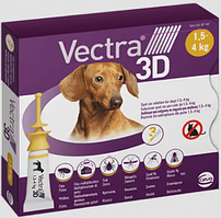 Вектра 3D піпетка від бліх, кліщів і комарів для собак вагою 1,5-4 кг