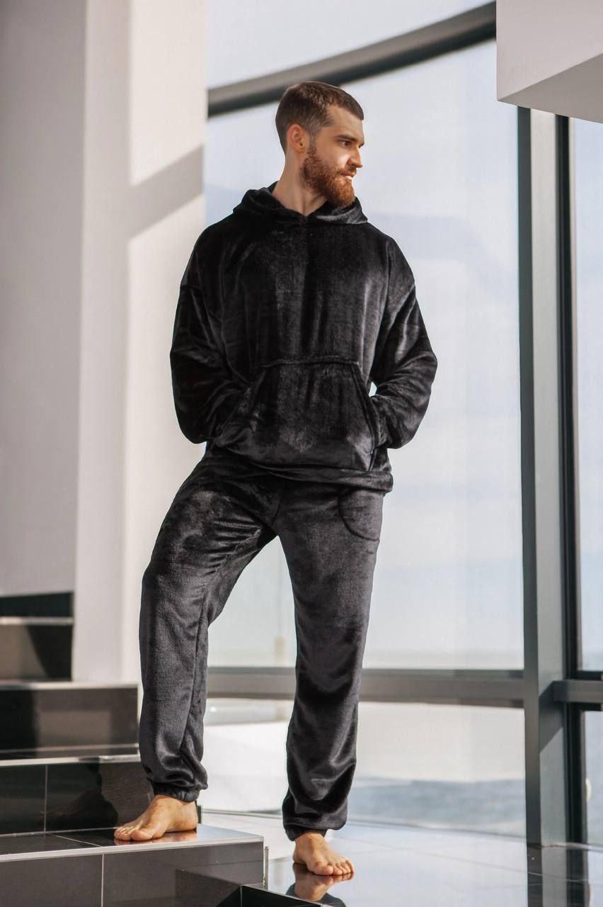 Якісний домашній костюм у піжамному стилі для чоловіків, колір чорний гарний чоловічий одяг для дому та сну, фото 1
