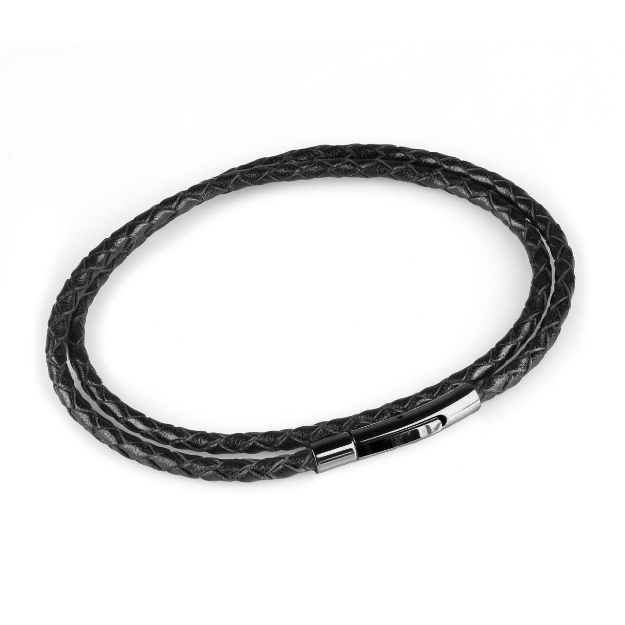 Плетений шкіряний шнурок преміум LN-1003-3-60 зі сталевою застібкою чорного кольору (Товщина: 3мм Довжина: 60см)