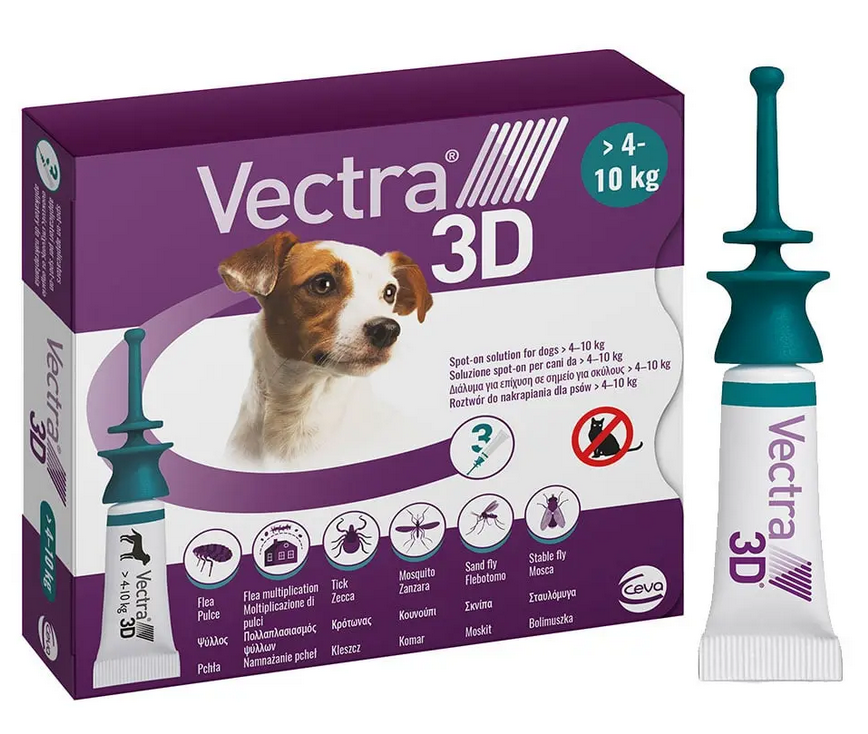 Вектра 3D — краплі від бліх, кліщів і комарів для собак вагою 4 — 10 кг (1піпетка)