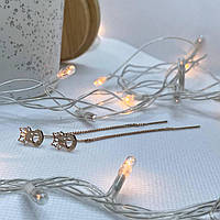 Срібні сережки протяжки жіночі позолочені "Оленятко" Сережки з оленями срібло