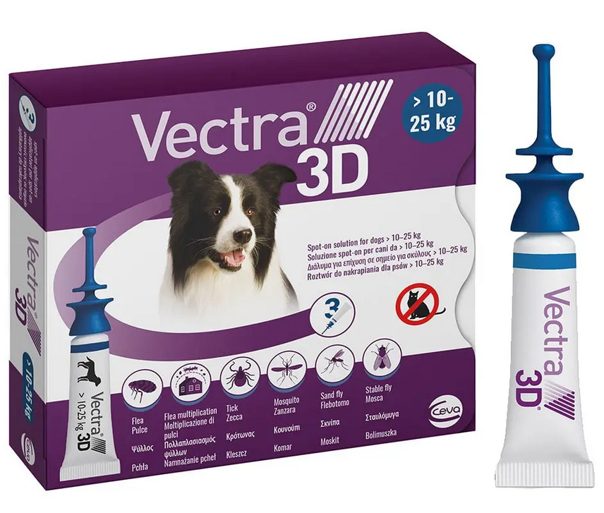 Вектра 3D — краплі від бліх, кліщів і комарів для собак вагою 10-25 кг (1піпетка)