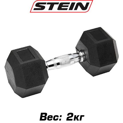 Гантель нерозбірна сталева гантель професійна обгумована гексагональна шестигранна Stein 2 кг, фото 1