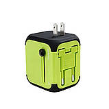 Універсальний мережевий адаптер для подорожей 2 USB Adapter Travel Перехідник для всіх типів розеток Салатовий, фото 8