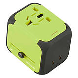 Універсальний мережевий адаптер для подорожей 2 USB Adapter Travel Перехідник для всіх типів розеток Салатовий, фото 9