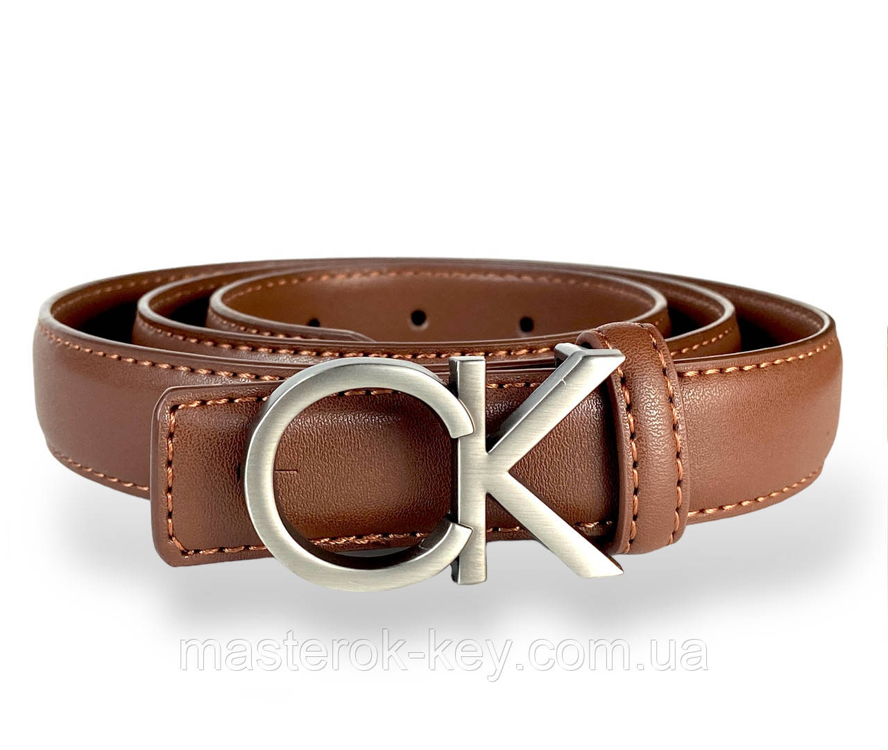 Ремінь жіночій шкіряний Calvin Klein ширина 25мм колір Коричневий пряжка темний-нікель