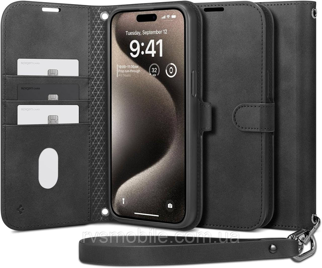 Чохол-книжка Spigen для iPhone 15 Pro Max - Wallet S Pro, Black (ACS06605)