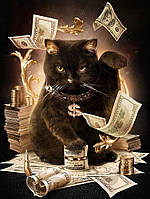 Алмазна Мозаїка SHLab Грошовий Кіт Набір Вишивки Камінням 30x40 см (Повна Викладка)