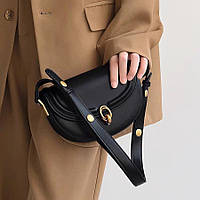 Классическая сумочка кросс-боди в золотой фурнитуре черного цвета, качественная сумка седло