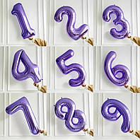 Цифри 0 1 2 3 4 5 6 7 8 9 фіолетові 32" індивідуальна фабрична упаковка кульки фольговані