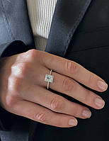 Кольцо серебряное с прямоугольным камнем, подарок для любимой, серебро 925 пробы, регулируемый размер 16-18.5