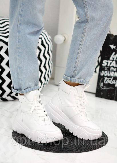 Ботинки кроссовки женские зимние кожаные на платформе черные бежевые белые на меху спортивные 36-41 - фото 8 - id-p2028541034