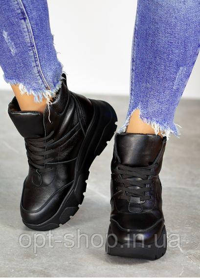 Ботинки кроссовки женские зимние кожаные на платформе черные бежевые белые на меху спортивные 36-41 - фото 2 - id-p2028541034