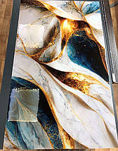 Наклейка на холодильник, текстура під білий мармур із золотом та бірюзою, 180х60 см - Лицьова (В), з ламінуванням, фото 2