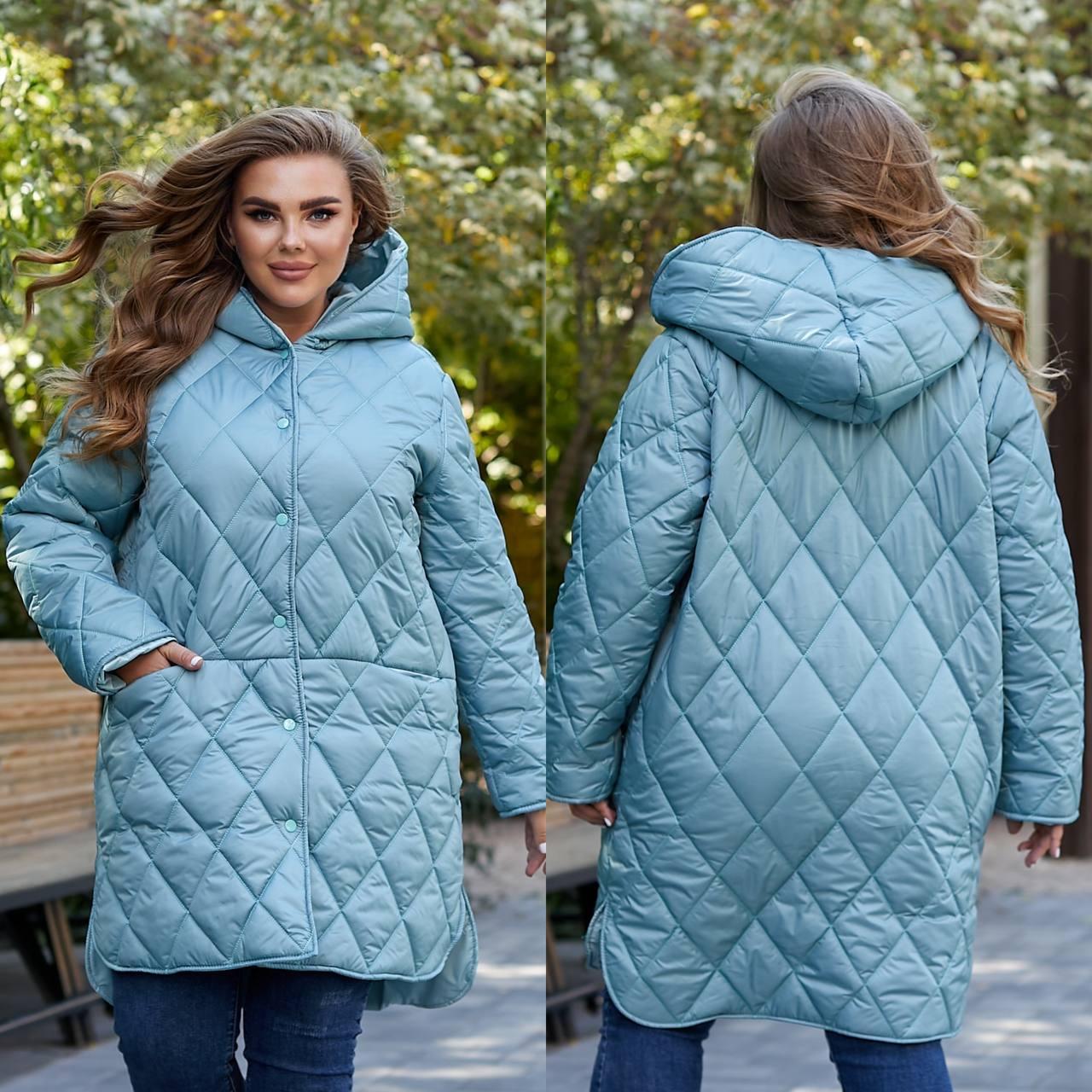 Зимова куртка стьобана на кнопках з кишенями врізними жіноча Великого розміру