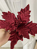 Декоративный цветок Пуансетия 18см на клипсе ( красный )