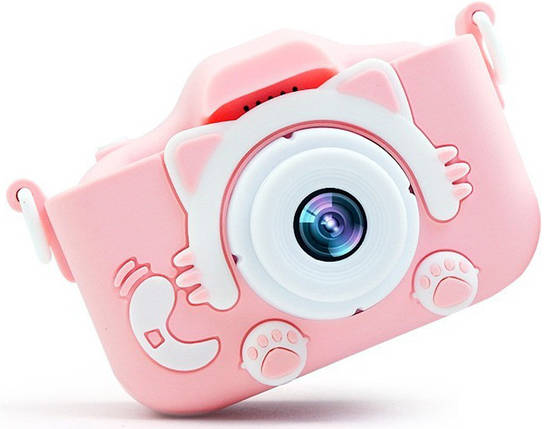 Дитячий фотоапарат ET015 Cat цифровий із селфі камерою іграми флешкою чохлом котик із вушками Рожевий, фото 2