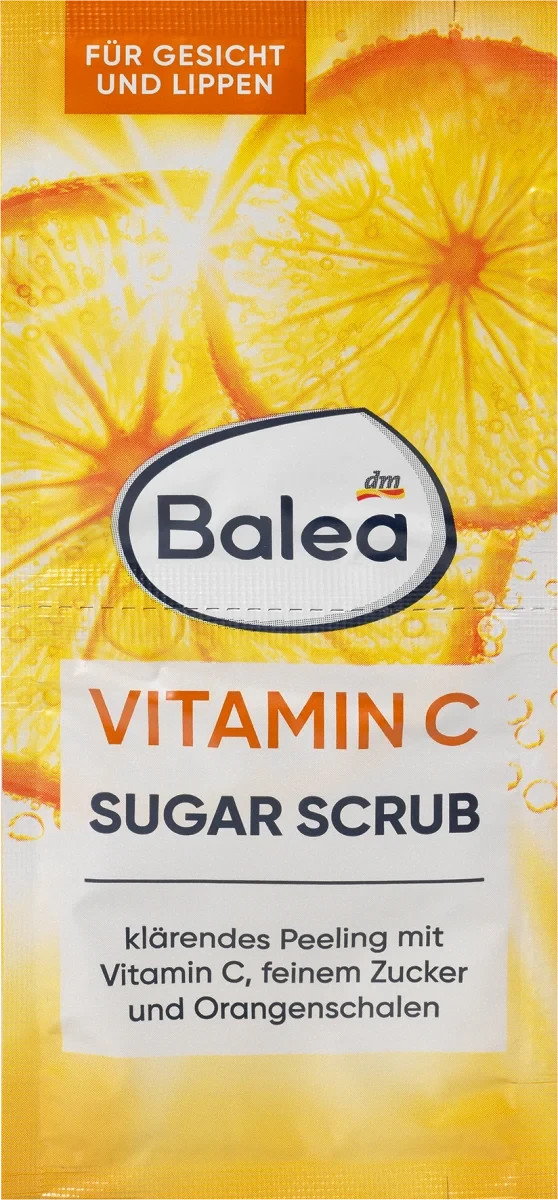 Освітлюючий пілінг для обличчя і губ Balea Sugar Scrub mit Vitamin C, 2шт х 8 мл