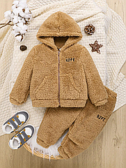Костюм утеплений дитячий тедді (худі + штани) Shein Teddy 2305B зріст 86-92 см 18-24 місяці Beige
