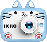 Детский фотоаппарат X900 Cat цифровой с селфи камерой играми флешкой котик с ушками Голубой