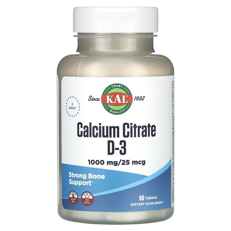 Цитрат кальцію KAL "Calcium Citrate D-3" з вітаміном D3, 1000 мг (90 таблеток), фото 1