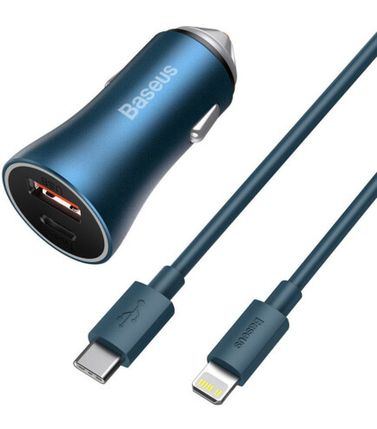 АЗУ Baseus Golden Contactor Pro Dual Quick Charger USB+Type-C+Cable Type-C to Lightning 40W TZCCJD-03 Blue, фото 1
