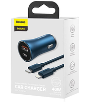 АЗУ Baseus Golden Contactor Pro Dual Quick Charger USB+Type-C+Cable Type-C to Lightning 40W TZCCJD-03 Blue, фото 5