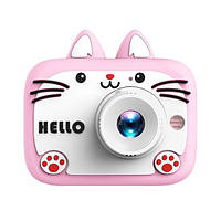 Детский фотоаппарат X900 Cat цифровой с селфи камерой играми флешкой котик с ушками Розовый
