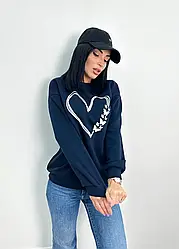 Жіночий світшот на флісі з малюнком серця темно-синій