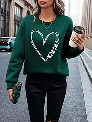 Жіночий світшот на флісі з малюнком серця зелена