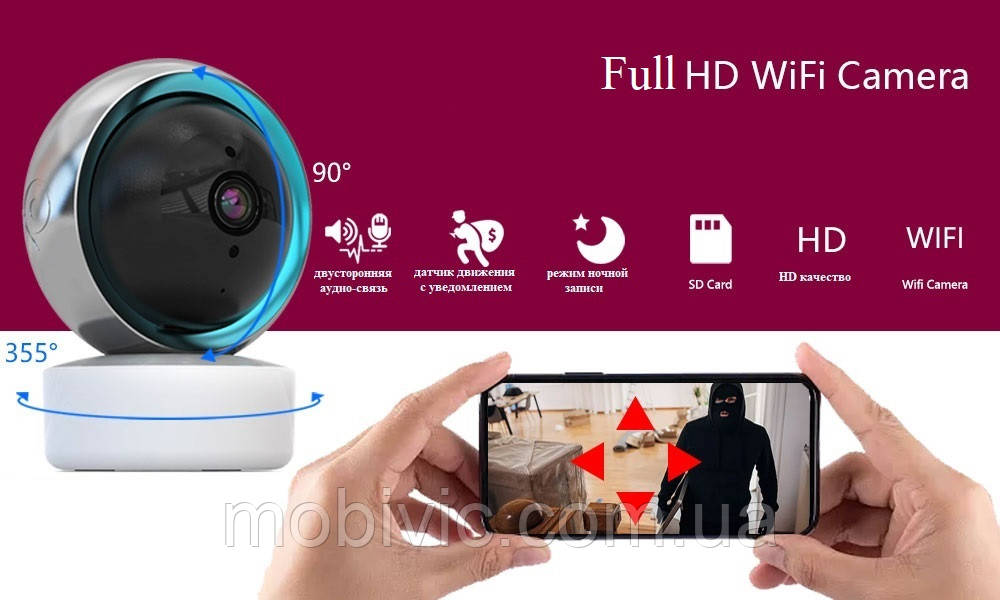 IP-камера Eye Ycc365Plus 3MP — Wi-Fi (вдалений перегляд), обертання, сигналізація — ORIGINAL!