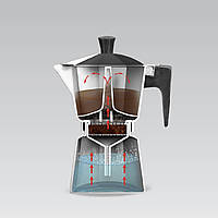 Гейзерная кофеварка на 6 чашек 300 мл из нержавеющей стали Maestro MR-1666-6 Кофеварка на плиту