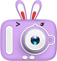 Детский фотоаппарат X900 Rabbit цифровой с селфи камерой играми флешкой зайчик с ушками Фиолетовый