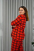 БАТАЛ Теплая женская пижама Флис- Рубчик. (большие размеры) красная клетка